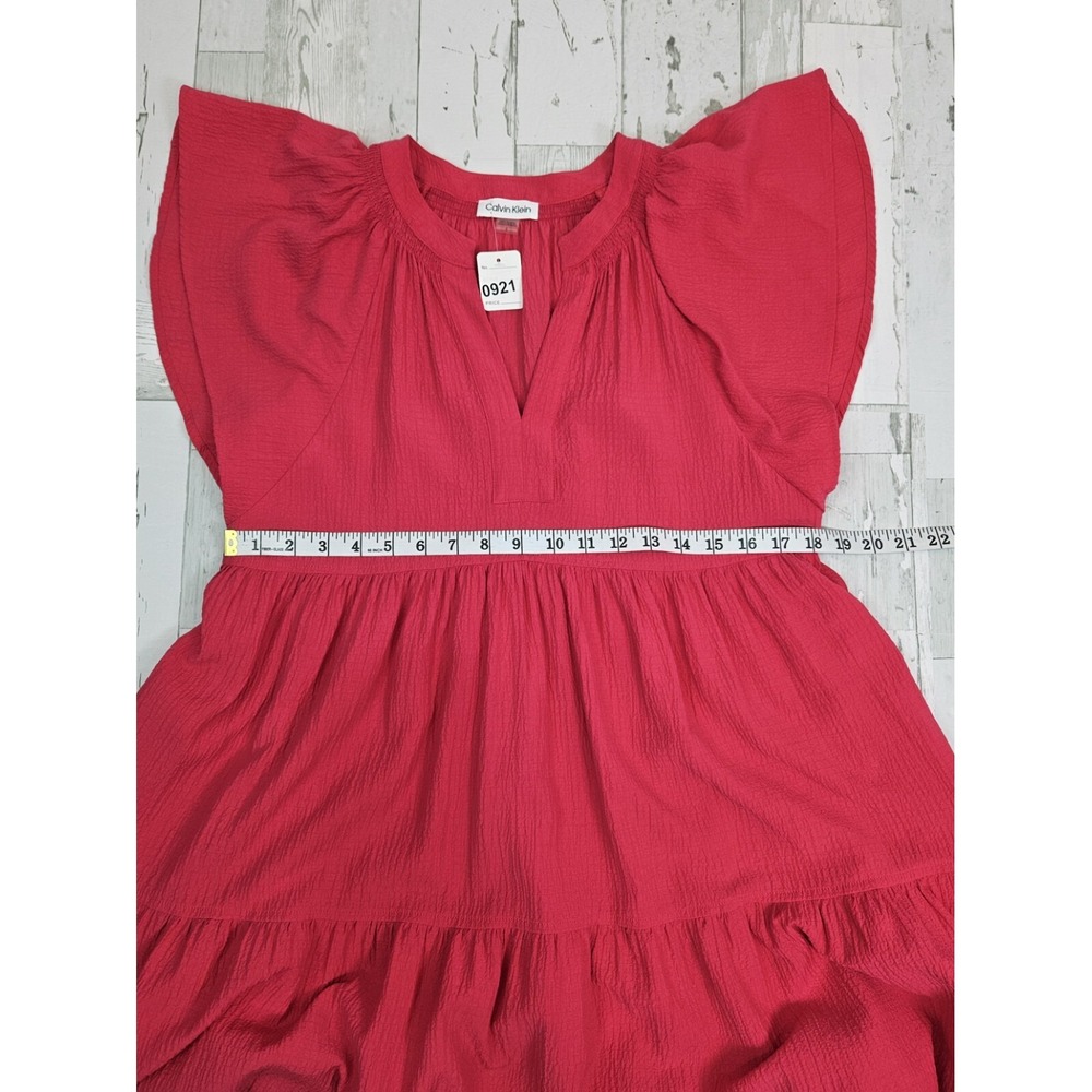 Calvin Klein Cottagecore Flared Sleeves Dress 8 Tiered Fuchsia Pink Fluttered - Picture 5 of 9